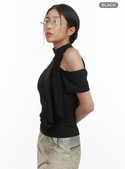 tie-neck-cut-out-shoulder-blouse-cy416