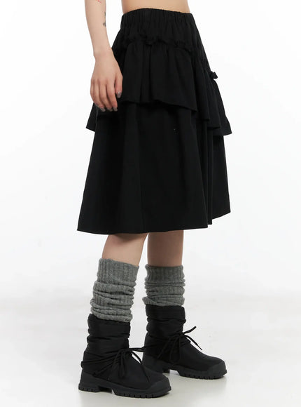 layered-ruffle-flare-midi-skirt-cd502