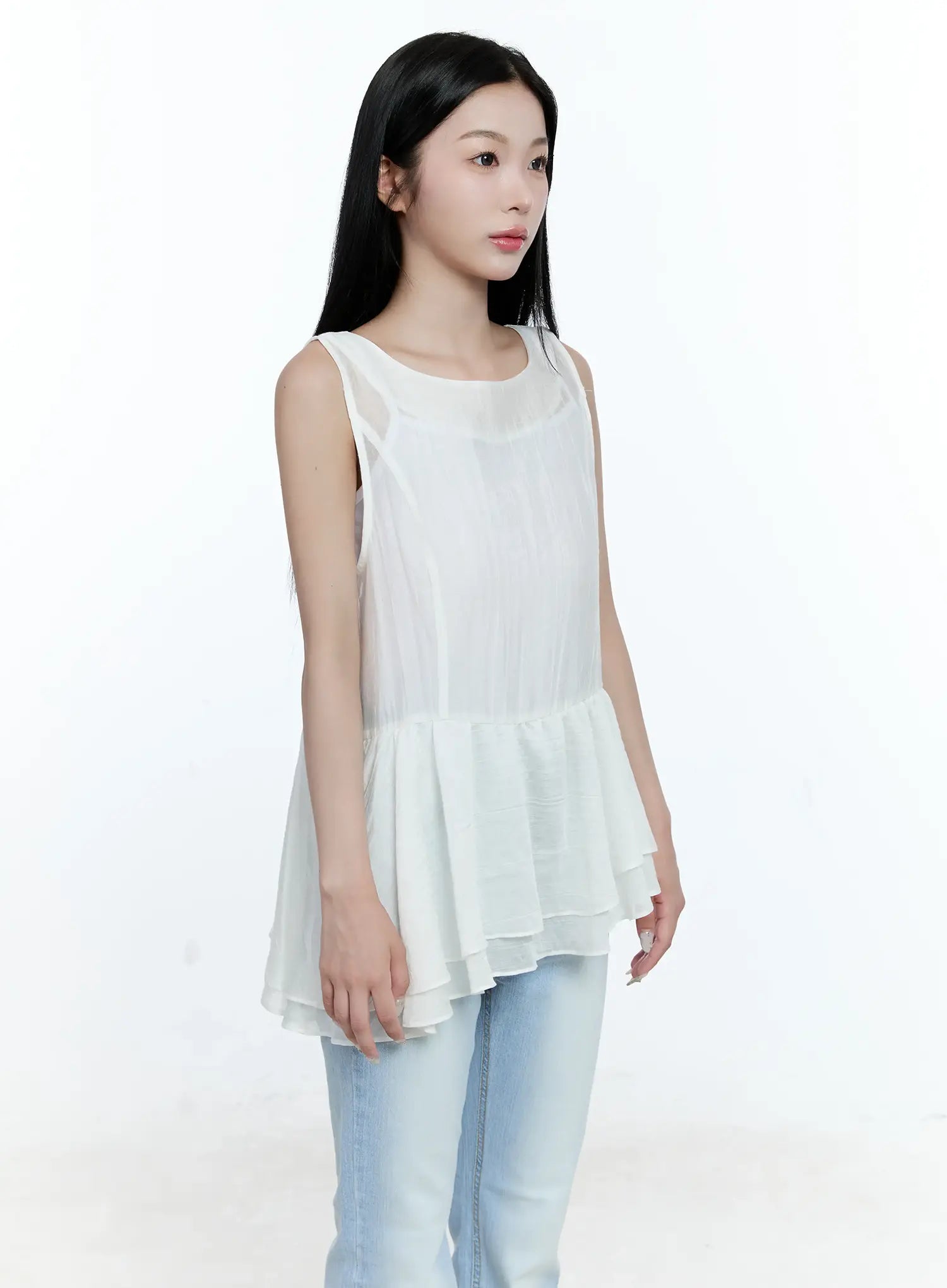 Asymmetric Ruffle Sleeveless Blouse CG513 - Feminine style