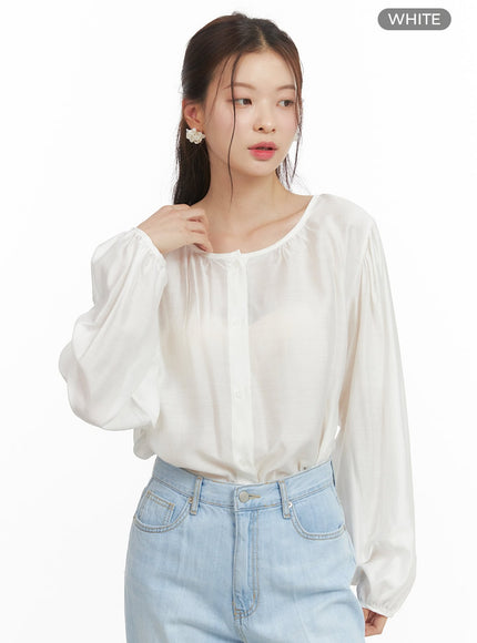 sheer-shirred-button-up-blouse-oy417