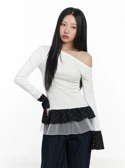dotted-frill-long-sleeve-top-cf503