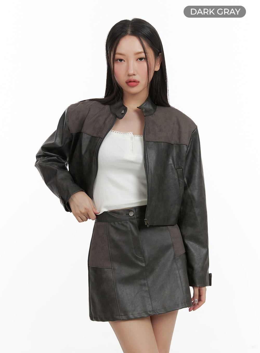 Suede Mixed Texture Mini Skirt CA415 - Korean Women's Fashion | LEWKIN