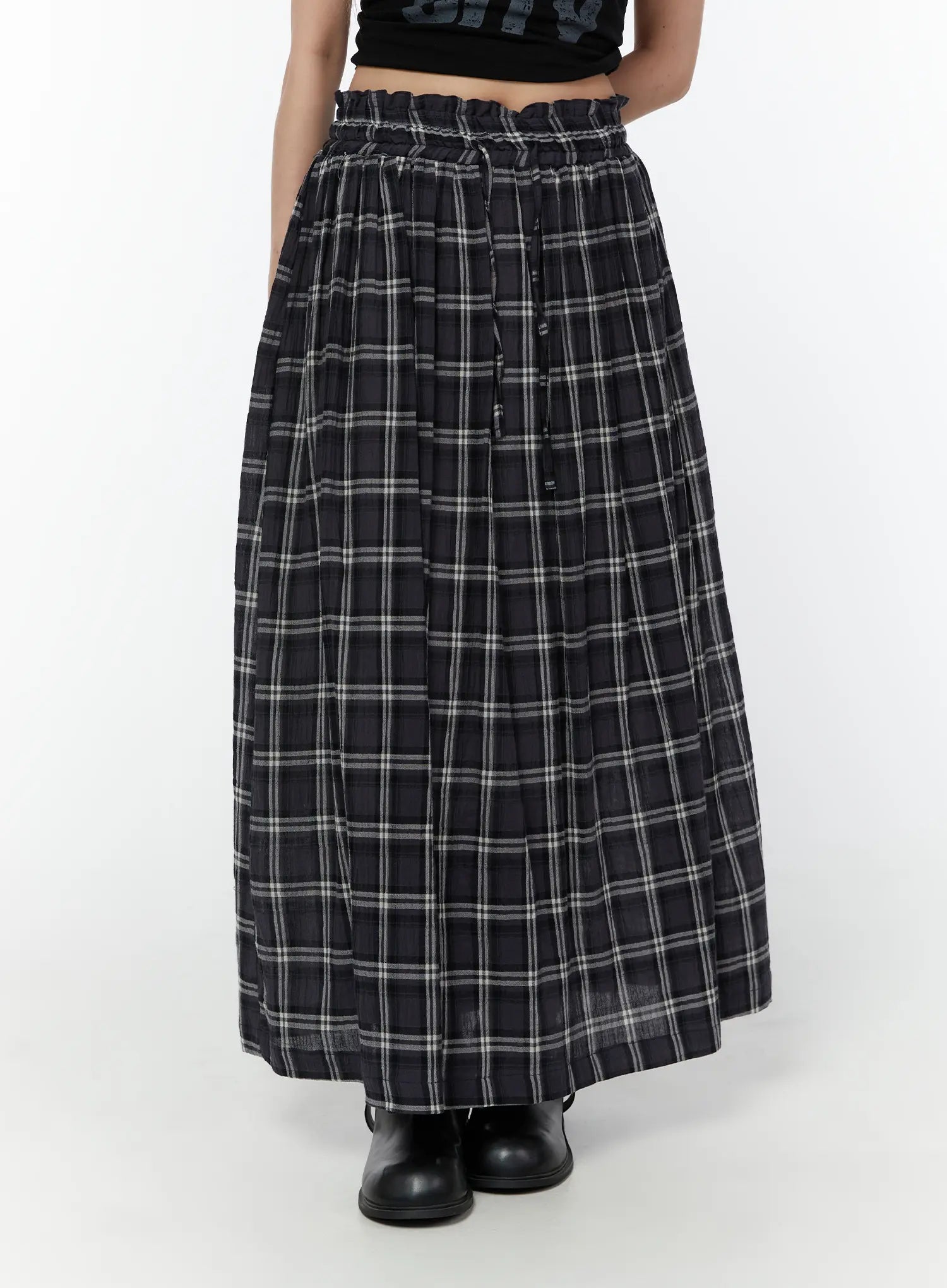plaid-flare-maxi-skirt-cy519