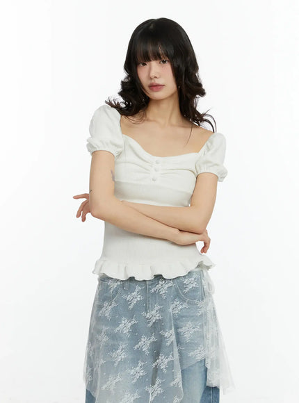 ruffled-puff-sleeve-lace-top-cf510