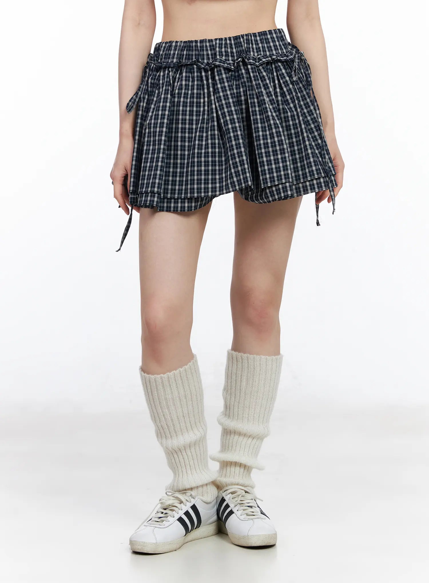 elastic-waist-plaid-skirt-cm519