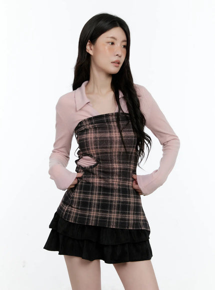 plaid-tube-slit-top-cn517