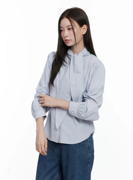 striped-puff-sleeve-tie-blouse-co506