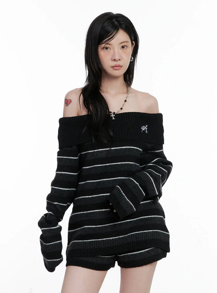 striped-off-shoulder-sweater-and-shorts-set-cs529