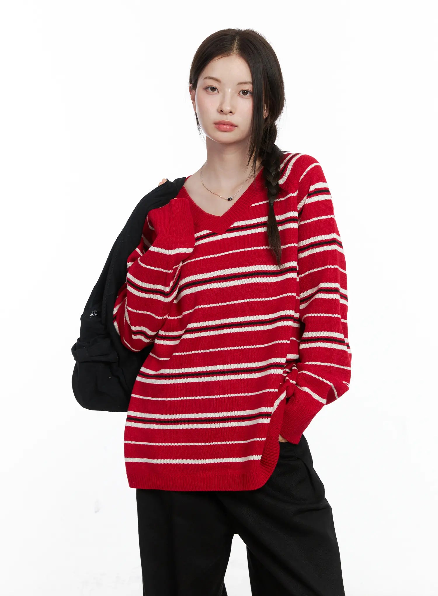 oversized-v-neck-striped-knit-sweater-co503