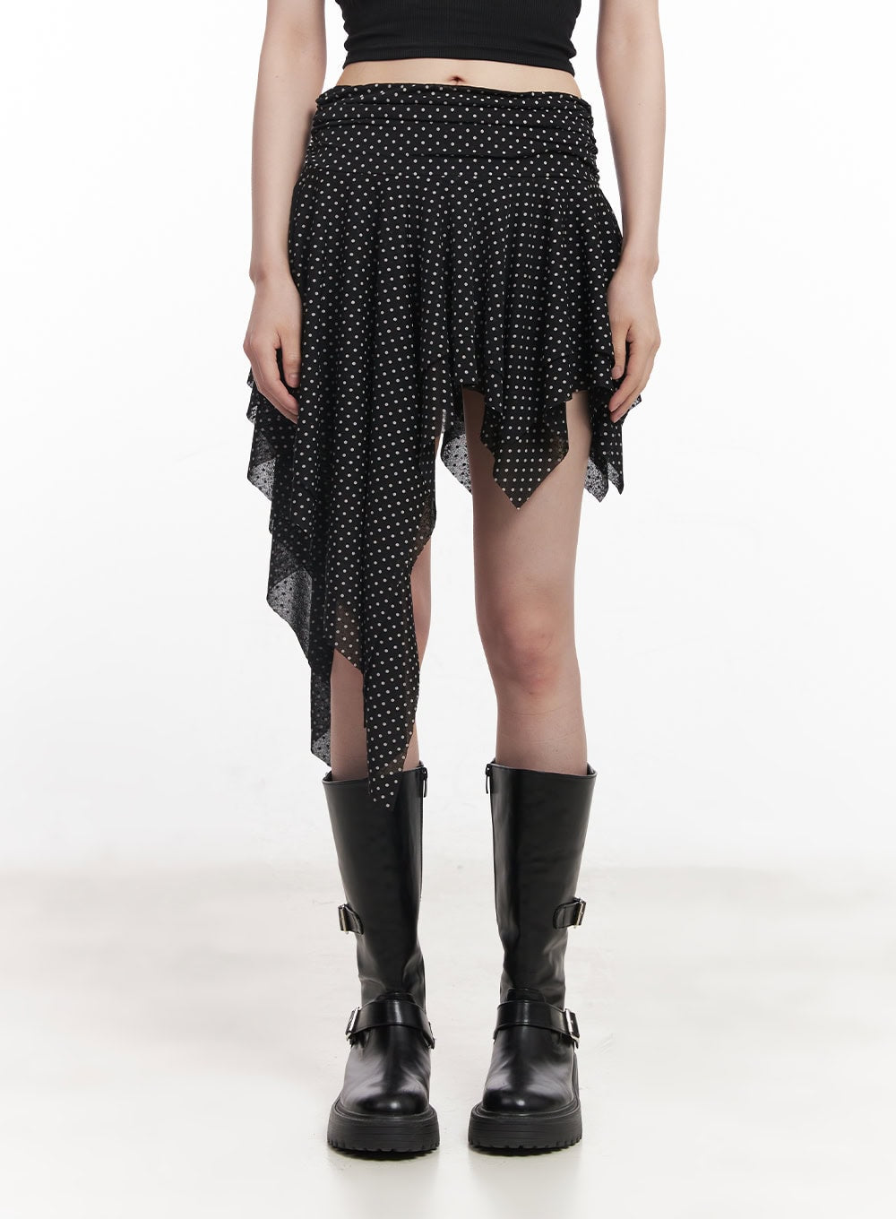 polka-dot-asymmetric-ruffle-mini-skirt-cy520