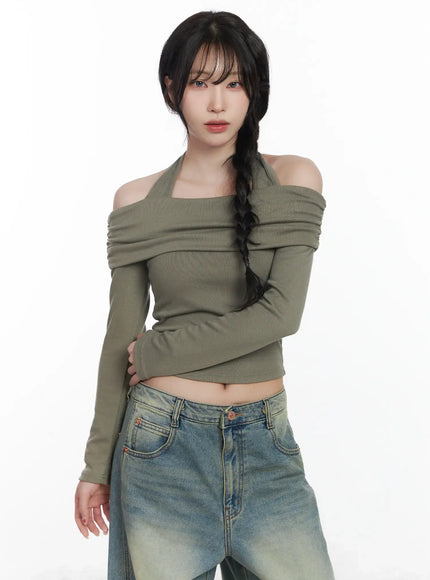 halter-shirred-off-shoulder-top-cj526