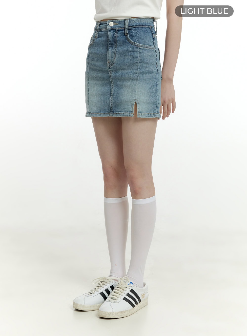 Slit Washed Denim Mini Skirt CL426 - Acubi style | LEWKIN