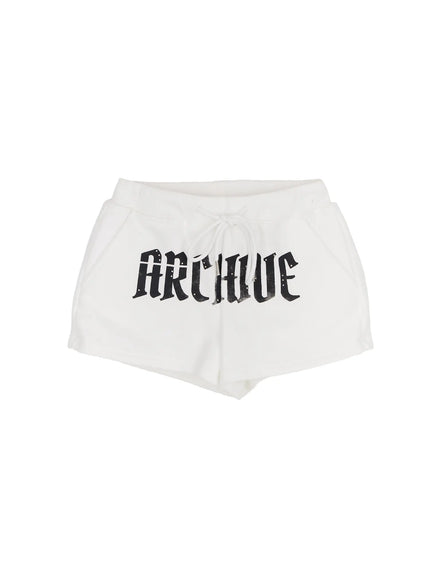 graphic-print-high-waist-shorts-ca508 / White