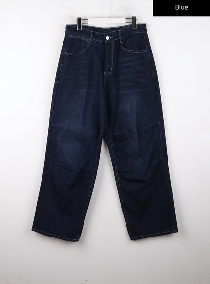 unisex-high-waist-solid-pocket-straight-leg-jeans-cd328