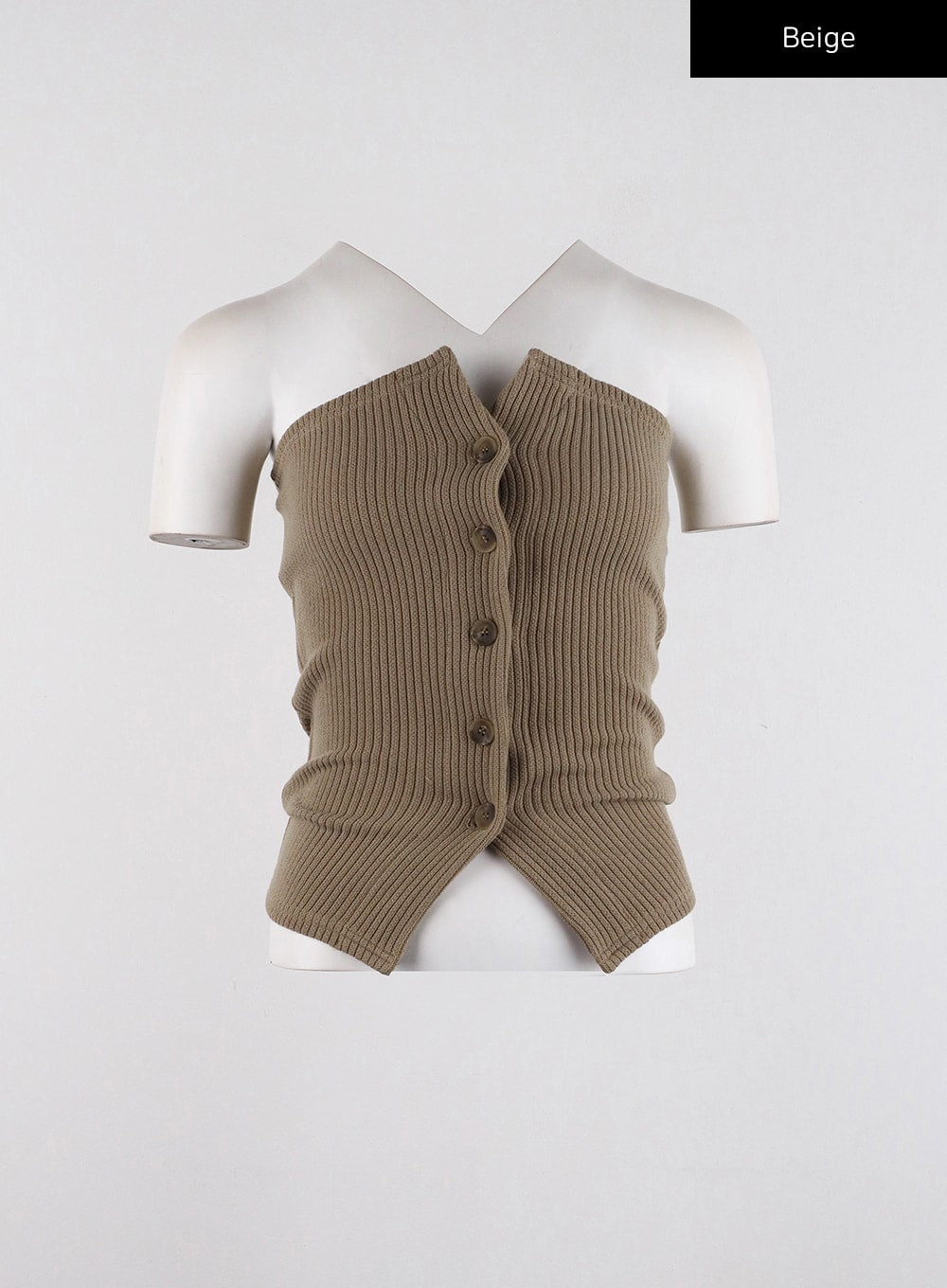 knit-strapless-button-tube-top-cd320 / Beige