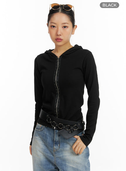 slim-fit-hooded-zip-top-cf419 / Black