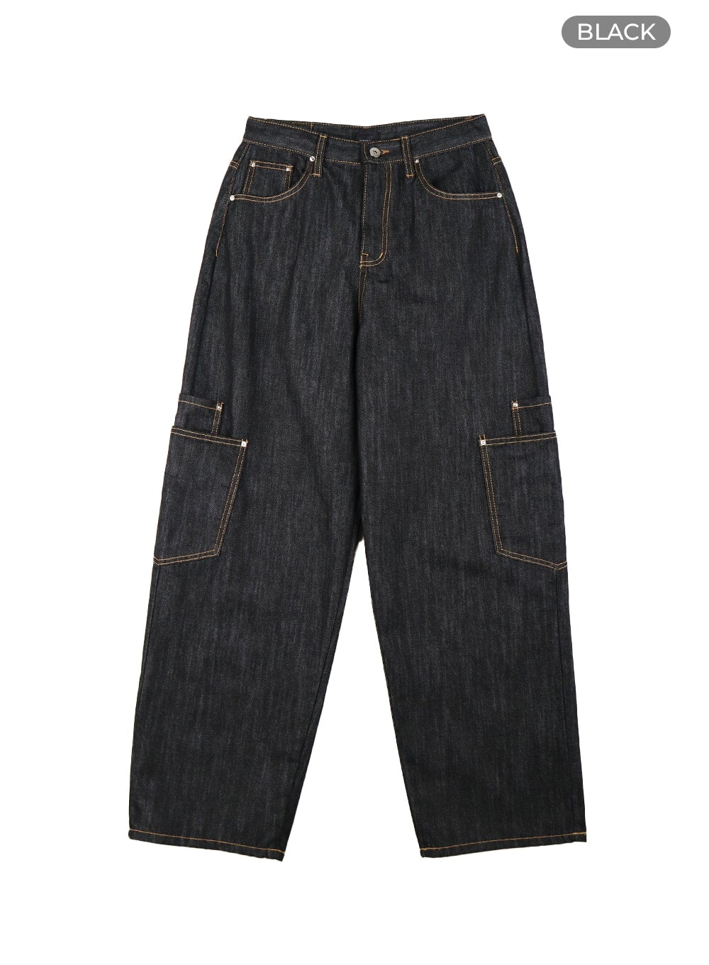 Pocketed Denim Wide Leg Jeans CF423 in Black, size L