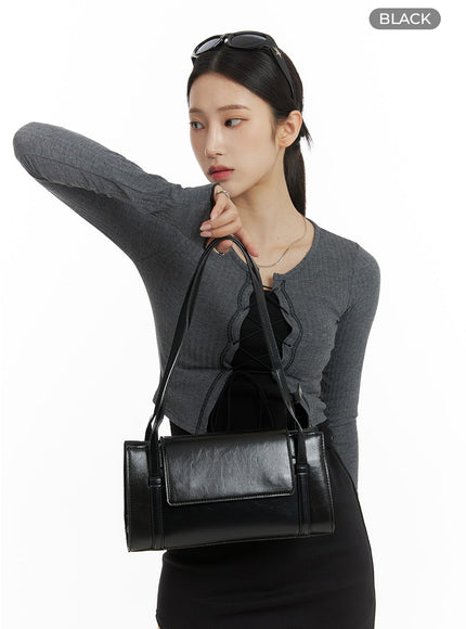 faux-leather-square-shoulder-bag-cm405 / Black