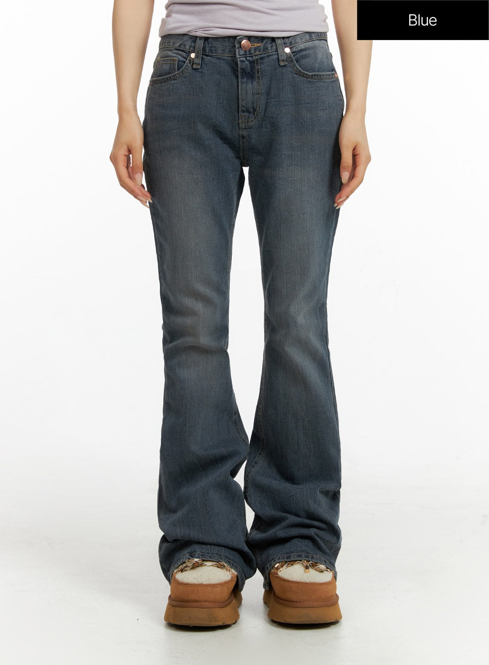Slim Washed Flared Jeans CF416 in Blue, size L