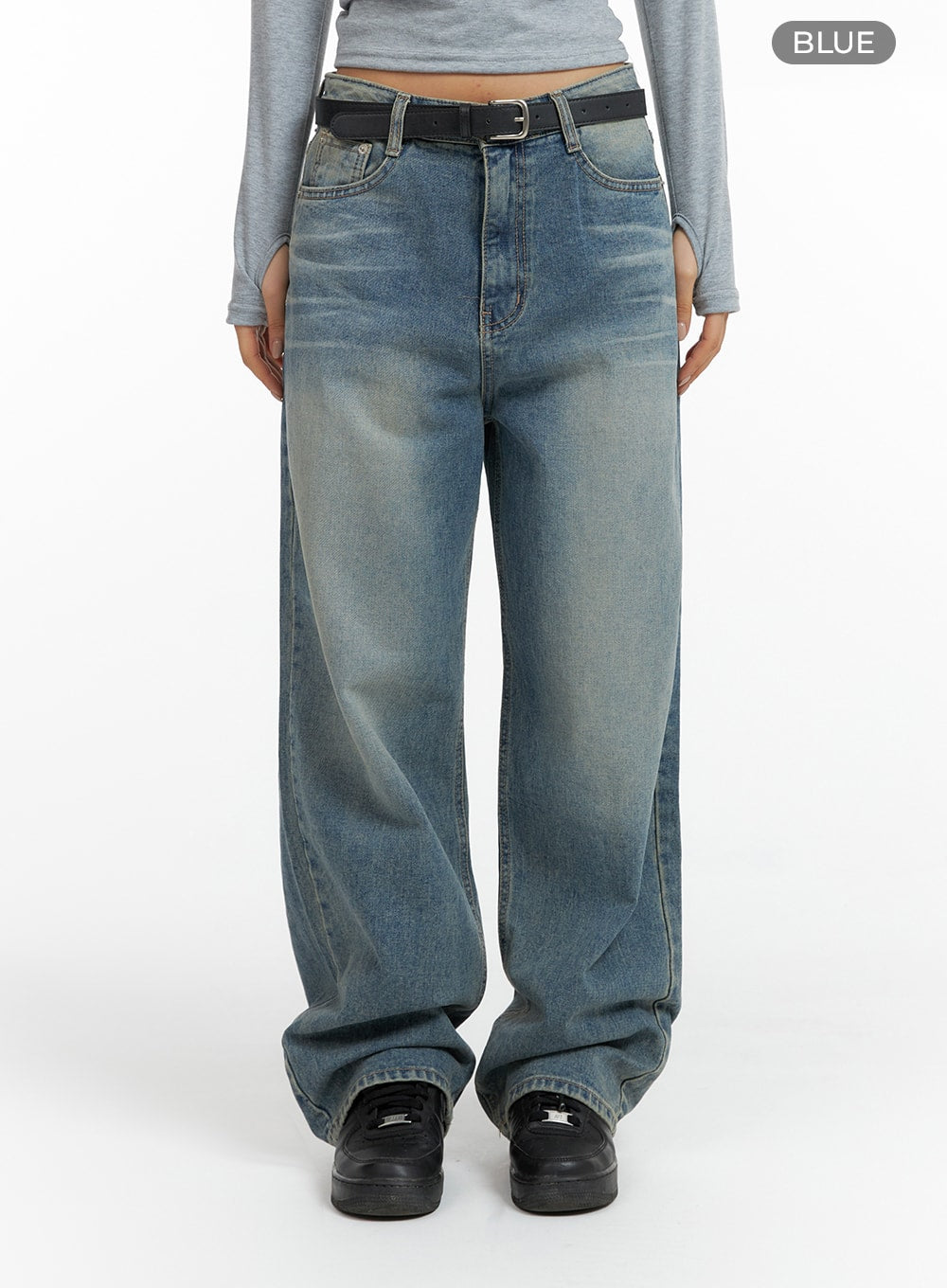 Washed Denim Wide-Leg Jeans CF419 in Blue, size L