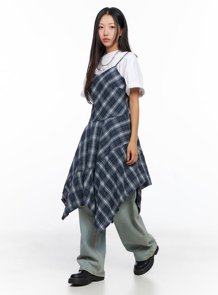 asymmetrical-plaid-maxi-dress-co515 / Dark blue