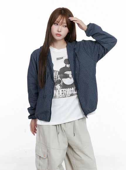 gingham-lightweight-windbreaker-jacket-cg529 / Dark blue