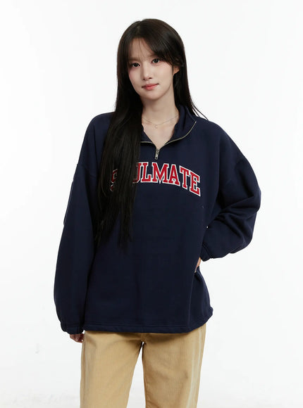 graphic-pullover-quarter-zip-sweatshirt-cd523 / Dark blue