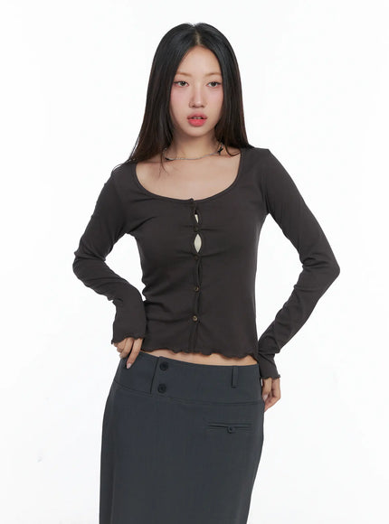 button-long-sleeve-top-cs502 / Dark brown