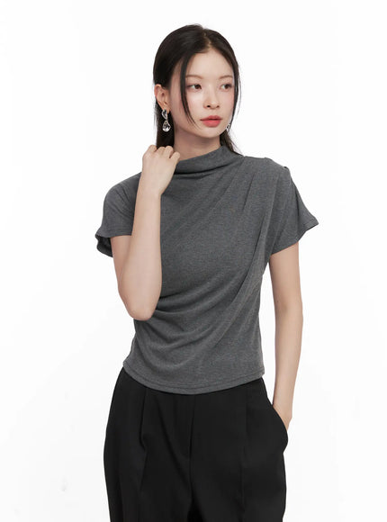 draped-mock-neck-top-co530 / Dark gray
