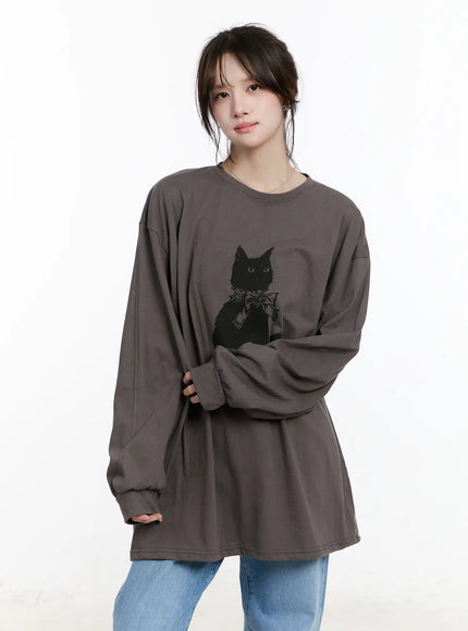 oversized-graphic-long-sleeve-tee-cm505 / Dark gray