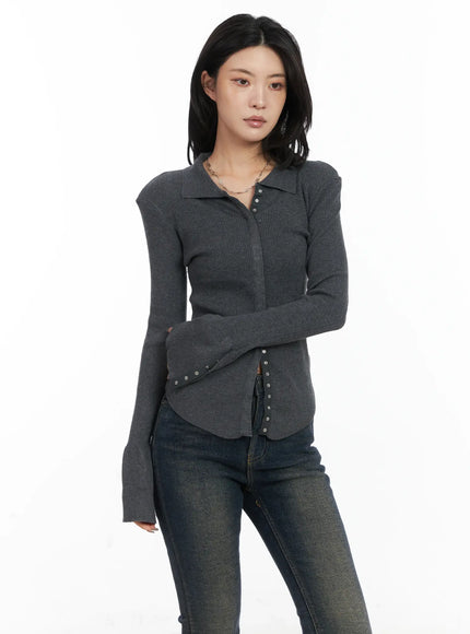 button-up-knit-shirt-cd502 / Dark gray