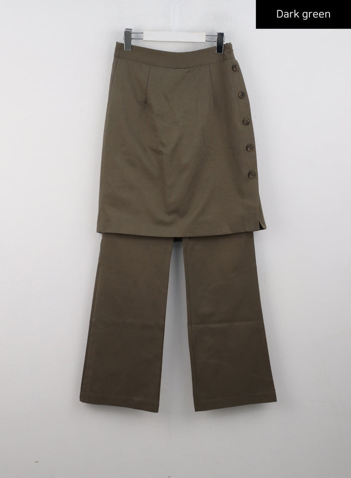 wrap-skirt-layered-pants-cn329 / Dark green