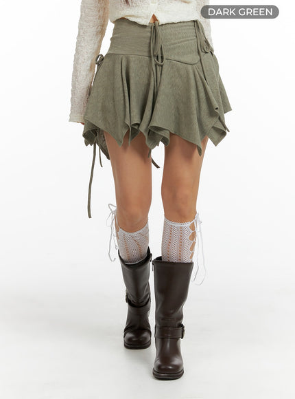 shirred-hem-bowknot-mini-skirt-cf426 / Dark green