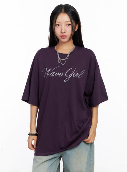 oversized-text-print-tee-co515 / Dark purple