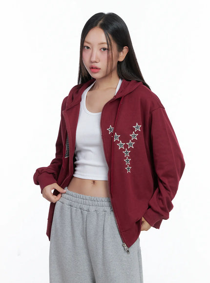 gy-starry-zip-up-hoodie-cs502 / Dark red