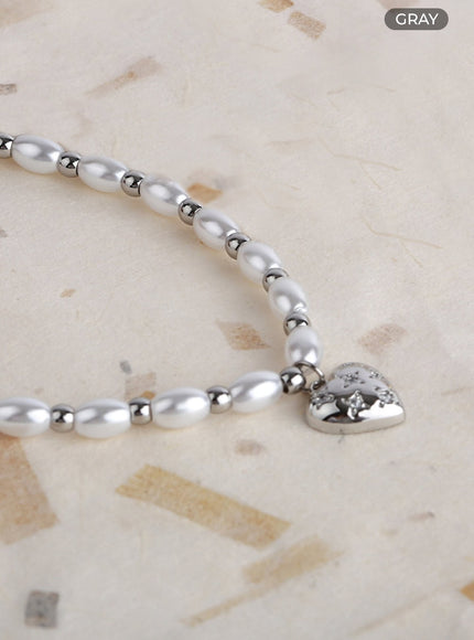 heart-ball-mix-chain-necklace-il403 / Gray