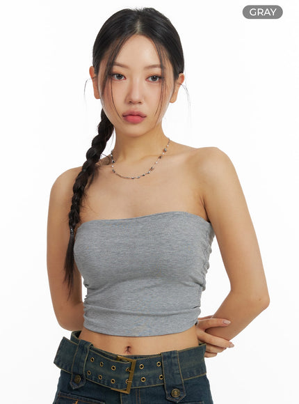 solid-strapless-crop-top-cf426 / Gray