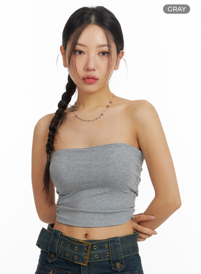 solid-strapless-crop-top-cf426 / Gray