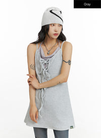 front-tie-ribbon-cami-dress-cf416 / Gray