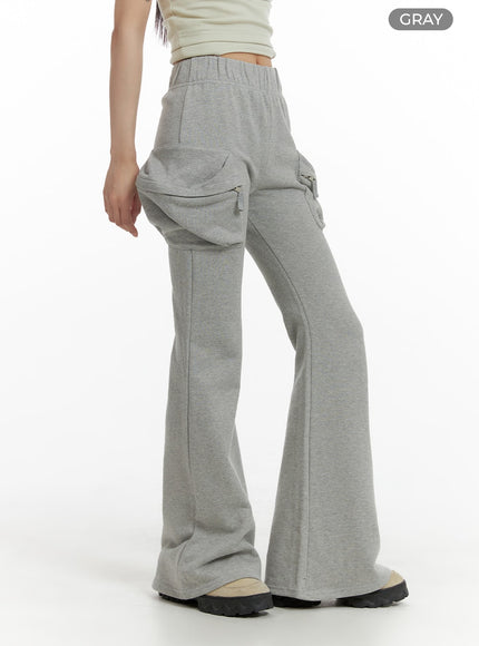 low-rise-pocketed-bootcut-sweatpants-cf429 / Gray