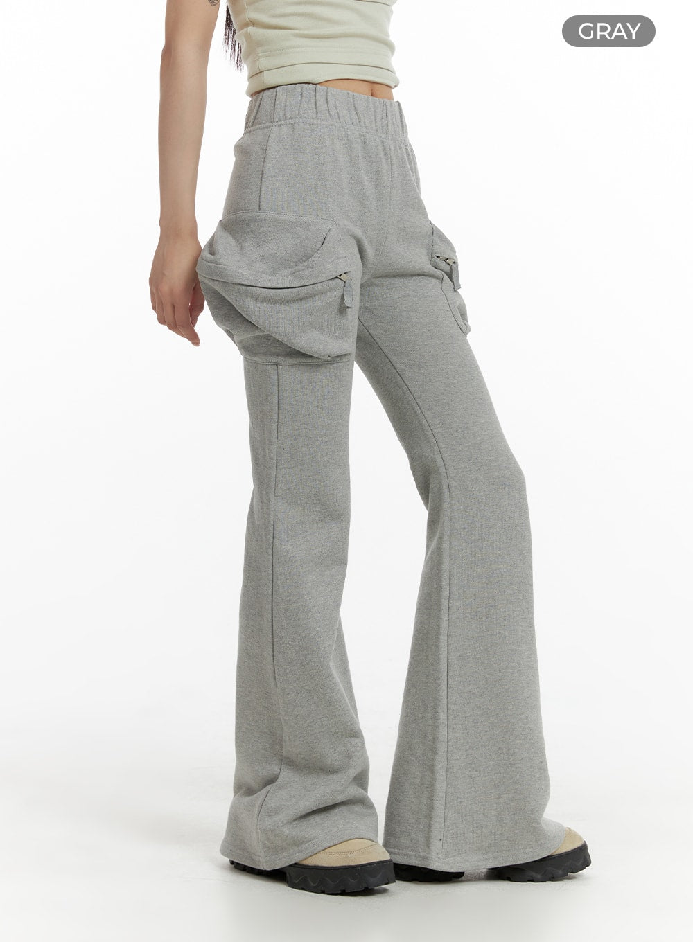 low-rise-pocketed-bootcut-sweatpants-cf429 / Gray