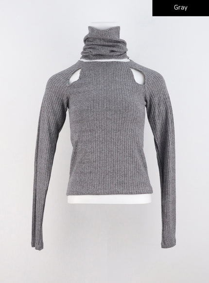 cutout-turtleneck-top-co319 / Gray