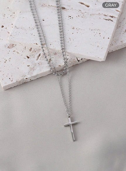 cross-fender-double-necklace-il403 / Gray