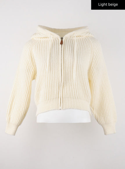 cozy-hooded-solid-knit-jacket-cd322 / Light beige