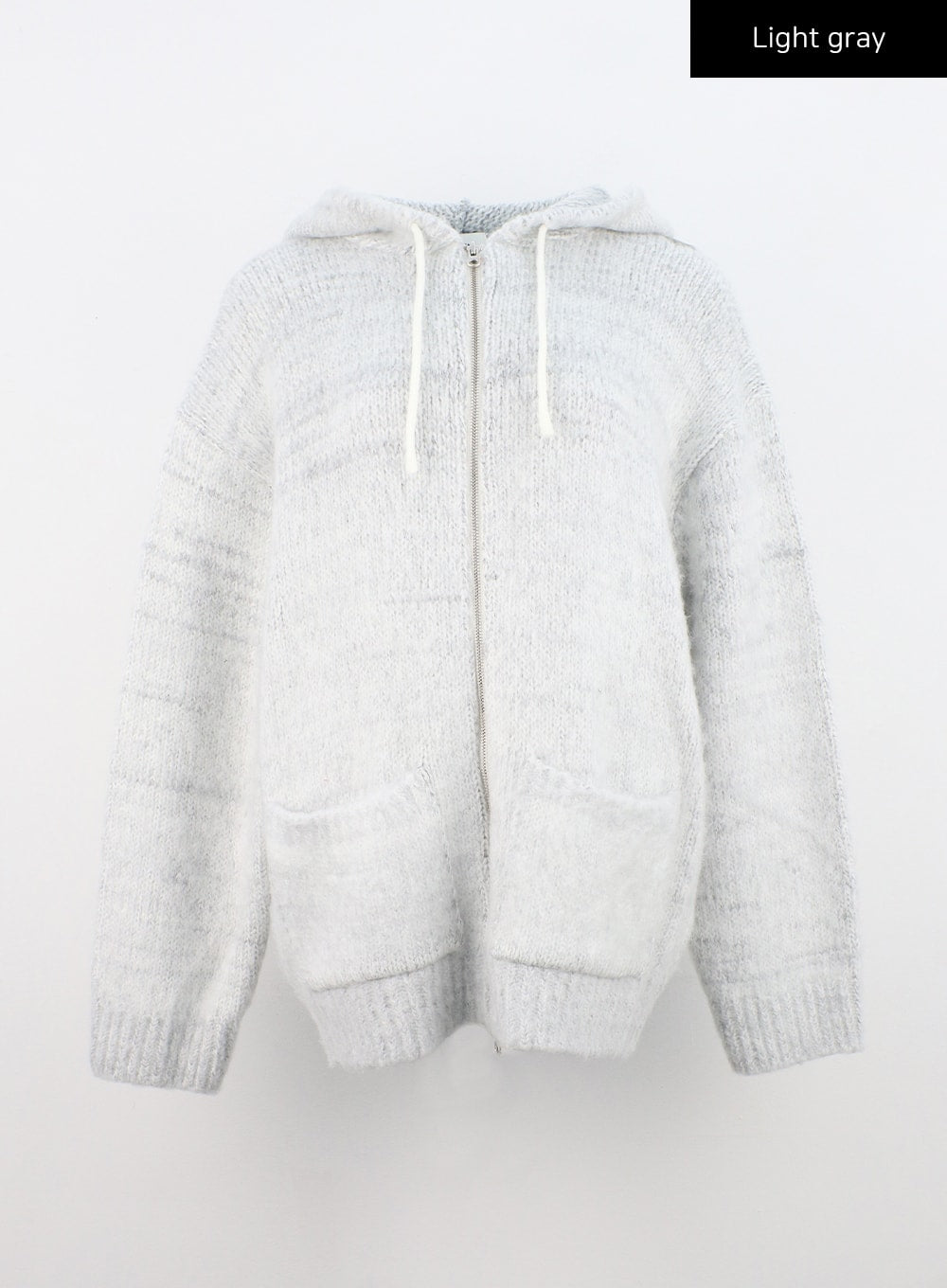 two-way-zip-up-knit-hoodie-jacket-cn303 / Light gray