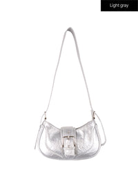 metallic-buckle-crossbody-bag-cf415 / Light gray