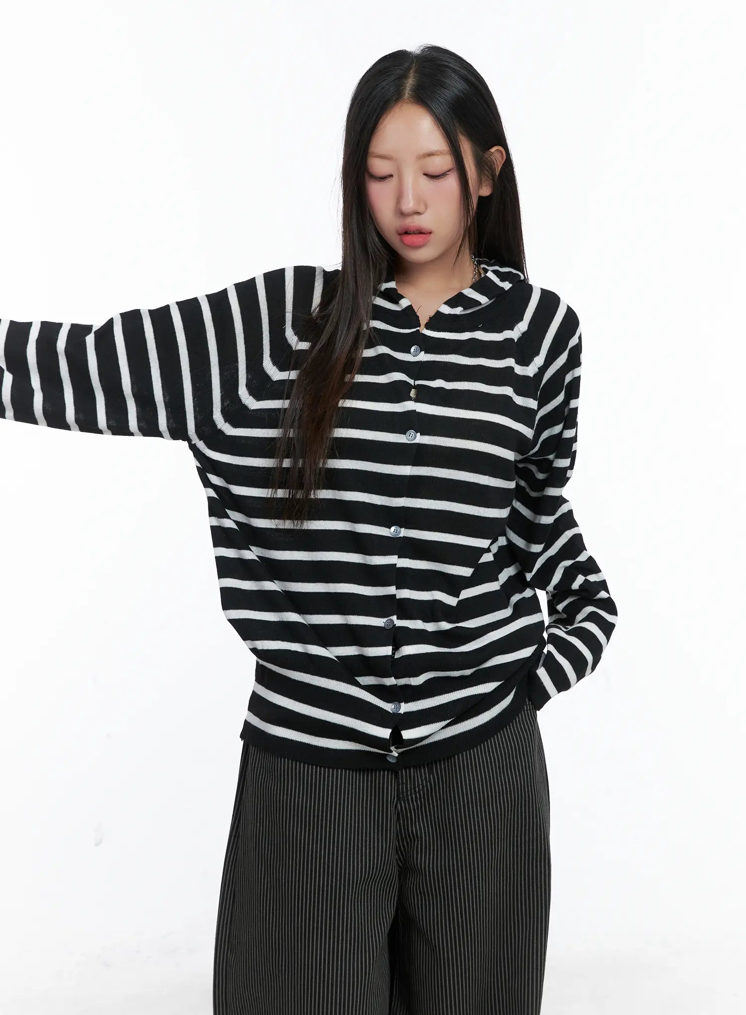 casual-hooded-knit-cardigan-cs503 / Stripe