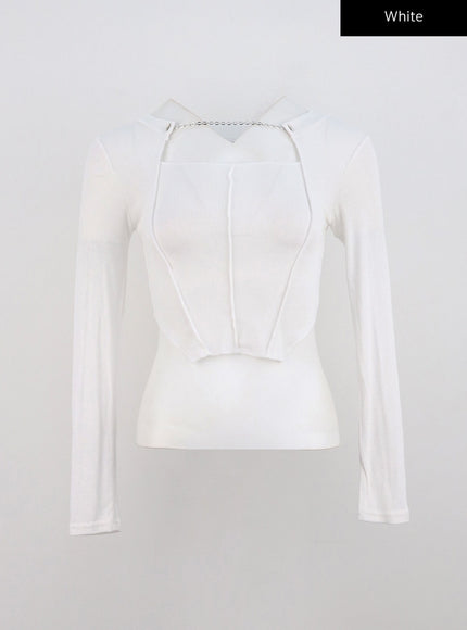 chain-neck-cut-out-crop-tee-cn315 / White