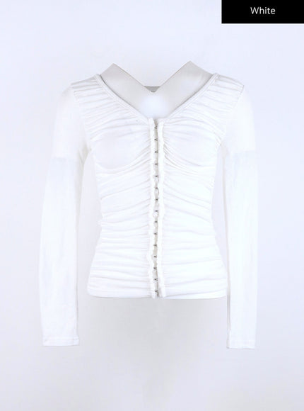 hook-button-shirred-cardigan-co325 / White