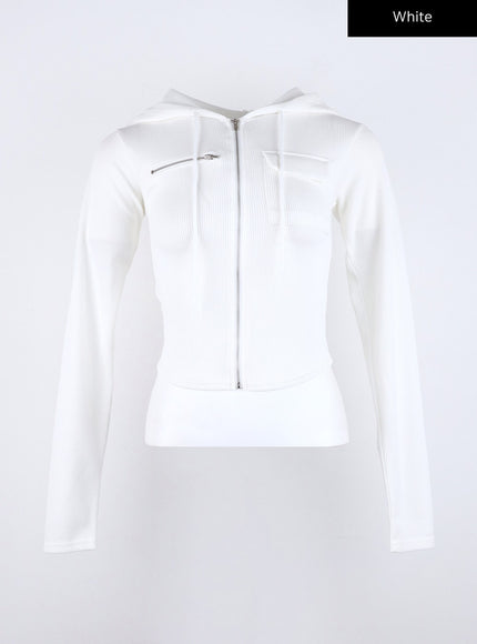 zip-up-pocket-crop-hoodie-co323 / White